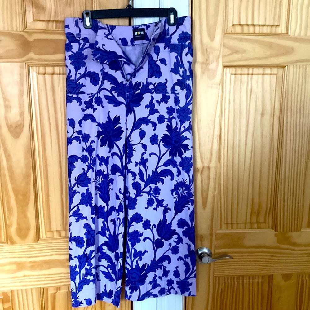 Anthropologie Colette Lavender Wide-Leg Cropped Pants Floral Print